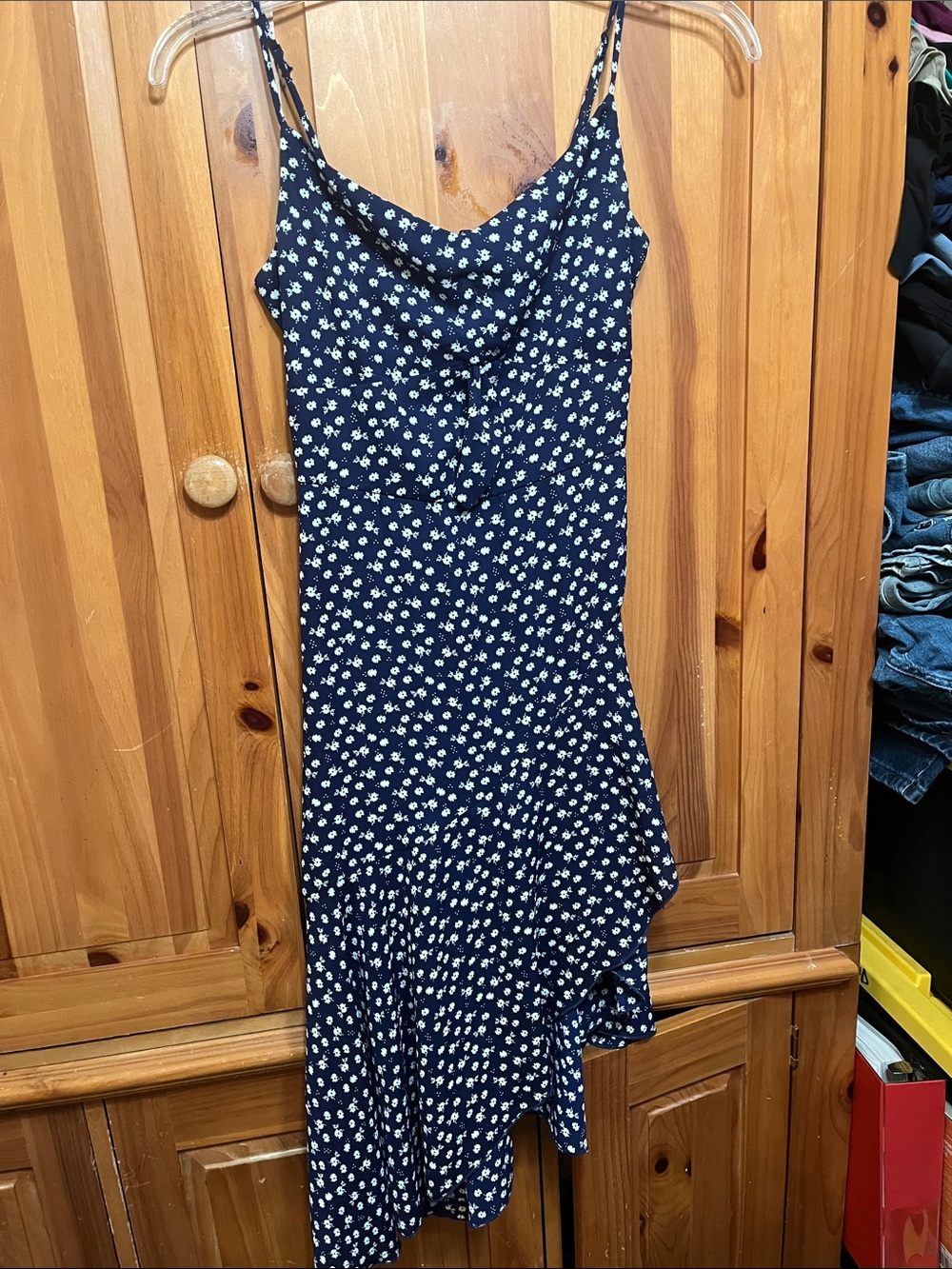 City Studio Navy and White Floral Asymmetrical Slip Dress